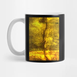 Digital collage, special processing. Tree, bright, fire. Mug